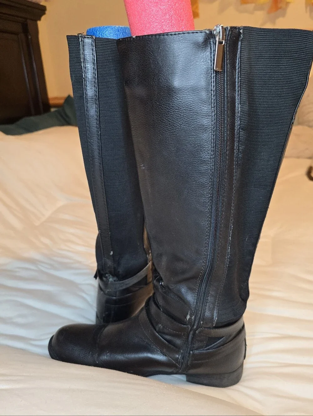 Women’s Over-the-Knee Black Leather Boots with Buckle Detail